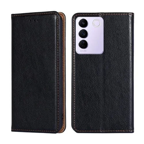 Para Vivo S16E Estuche para Teléfono de Cuero Magnético de Color Sólido con Aceite Brillante (Negro)