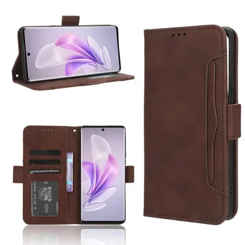 Para Vivo S17 5G / S17 Pro Skin Feel Becerro Textura Ranuras para Tarjetas Funda de Cuero para Teléfono (Marrón)