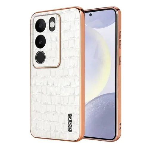 Para Vivo S17 / S17 Pro / S17T Azns Estuche para Teléfono con Textura de Cocodrilo y Marco Galvanizado (Blanco)