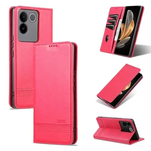 Para Vivo S17E Azns Funda de Teléfono de Cuero con Textura de Becerro Magnético (Rojo)