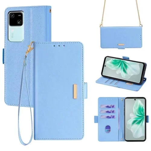 Para Vivo S18 5G / S18 Pro 5G Funda para Teléfono de Cuero con Cadena Cruzada (Azul)