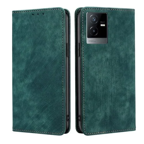 Para Vivo T2X 5G/Y73T/Iqoo Z6X Rfid Antirrobo Cepillo Funda Magnética de Cuero para Teléfono (Verde)