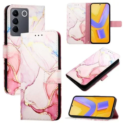Para Vivo V27E 4G / T2 4G Global Pt003 Funda de Cuero con Tapa con Patrón de Mármol (Oro Rosa)