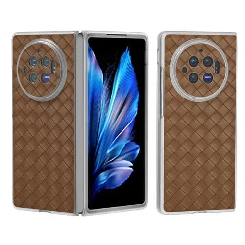 Para Vivo X Fold3 Funda para Teléfono de Pu con Marco Translúcido Esmerilado con Textura Tejida (Marrón)