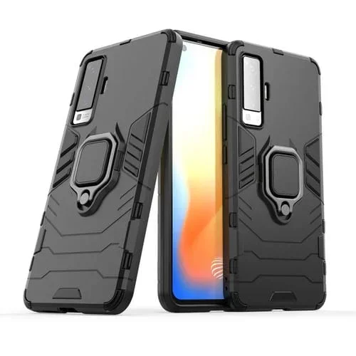 Para Vivo X50 PC + TPU Funda Protectora Anticaída con Soporte para Anillo (Negro)