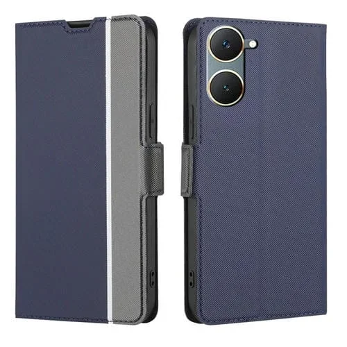 Para Vivo Y03 4G Funda de Teléfono de Cuero con Botón Lateral con Textura de Sarga (Azul)