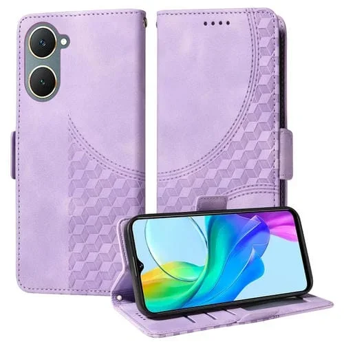 Para Vivo Y03 4G / Y18 / Y18E Funda para Teléfono de Cuero Estrellado con Rombos En Relieve (Púrpura)