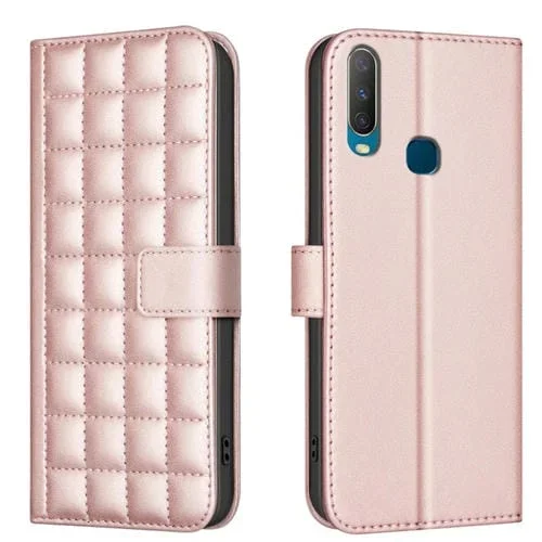 Para Vivo Y11 / Y15 / Y12 / Y17 Funda para Teléfono de Cuero con Textura Cuadrada (Oro Rosa)