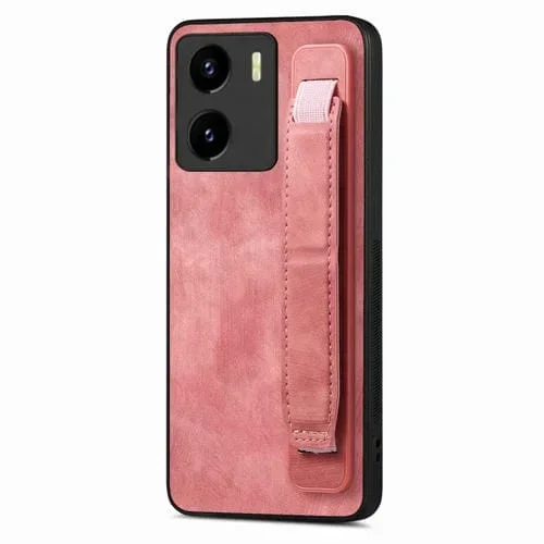 Para Vivo Y15S / Y10 Funda Trasera de Cuero con Soporte para Pulsera Retro (Rosa)
