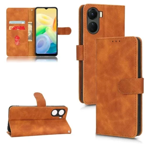 Para Vivo Y16 4G Skin Feel Magnetic Flip Funda de Cuero para Teléfono (Marrón)