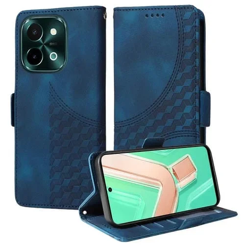 Para Vivo Y28 4G Funda para Teléfono de Cuero Estrellado con Rombos En Relieve (Azul)