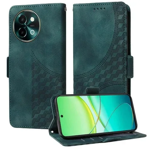 Para Vivo Y38 5G / T3X 5G Funda para Teléfono de Cuero Estrellado con Rombo En Relieve Global (Verde)