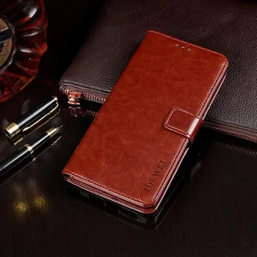 Para Vivo Y51 2020 (Indio) Idewei Crazy Horse Texture Funda de Cuero con Tapa Horizontal con Soporte, Ranuras para Tarjetas y Billetera (Marrón)