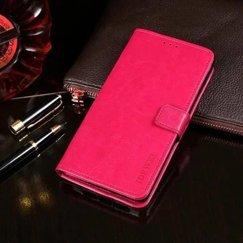 Para Vivo Y51 2020 (Indio) Idewei Crazy Horse Texture Funda de Cuero con Tapa Horizontal con Soporte, Ranuras para Tarjetas y Billetera (Rosa Roja)