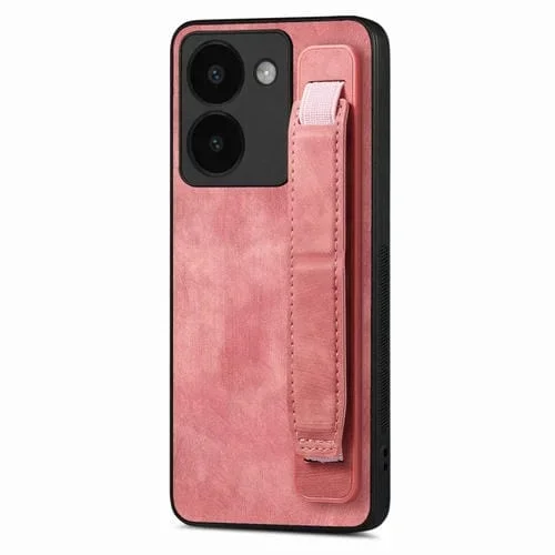Para Vivo Y52T Estuche Retro para Teléfono con Soporte para Pulsera y Parte Trasera de Cuero (Rosa)