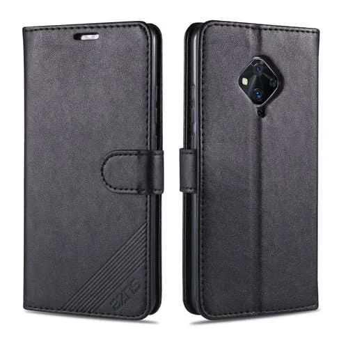 Para Vivo Y9S / V17 Azns Estuche de Cuero con Tapa Horizontal con Textura de Piel de Oveja con Soporte, Ranuras para Tarjetas y Billetera (Negro)