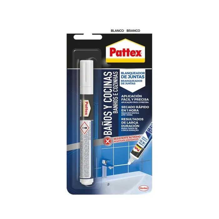 Pattex Baños Y Cocinas, rotulador blanqueador de juntas blanco, resistente al moho, aplicación fácil y precisa, 1 rotulador x 7ml