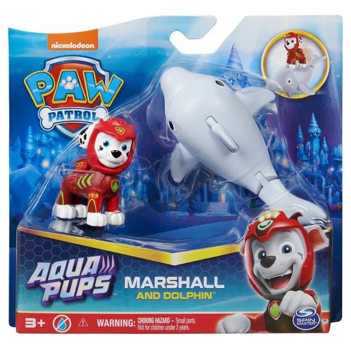 PAW Patrol , Aqua Pups, conjunto de figuras de acción de Marshall y delfín, juguetes para niños a partir de 3 años