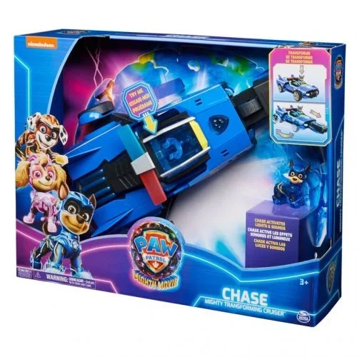 PAW Patrol PATRULLA CANINA – LA SUPERPELÍCULA – Coche Transformable Deluxe con Figura de Chase Patrulla Canina – con Luces y Sonidos – 6067497 – Juguetes Niños 3 Años +