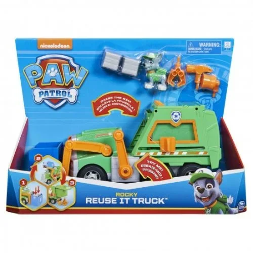 PAW Patrol , Reuse It Truck Deluxe de Rocky con figura coleccionable y 3 herramientas, para niños a partir de 3 años