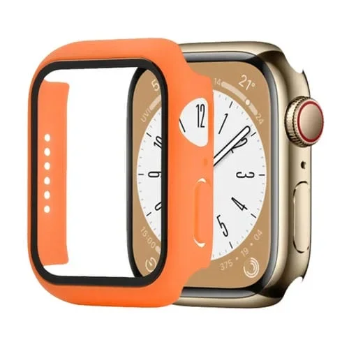 PC a Prueba de Golpes + Estuche Protector Vidrio Templado para Apple Watch Series 8 y 7 41mm (Naranja)