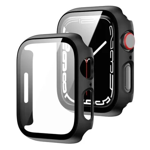 PC Frame + Funda Protectora Vidrio Templado Apple Watch Serie 7 41mm (Negro) 2 unidades