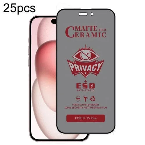 Película Cerámica de Privacidad para iPhone 15 Plus Cobertura Total (25 Piezas)