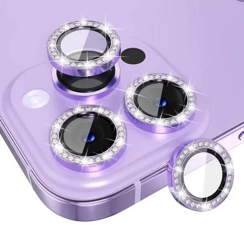Película Completa de Vidrio para Lente de Cámara iPhone 15 Pro y 15 Pro Max Enkay Ar Anillo de Diamante Antirreflectante (Púrpura Claro)