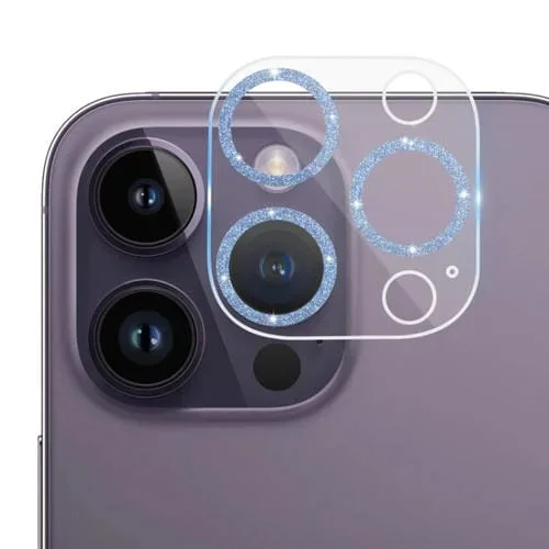 Película de Cámara Trasera para iPhone 14 Pro Max 14 Pro con Textura de Cd y Brillo de Vidrio Templado (Azul)