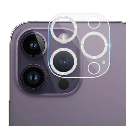 Película de Cámara Trasera para iPhone 14 Pro Max y 14 Pro con Textura de Cd y Brillo de Vidrio Templado (Plata)
