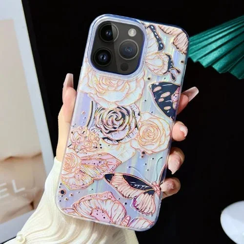 Película de Color Galvanizada TPU + Funda PC para iPhone 12 Pro Max (Flores de Oro Negro)