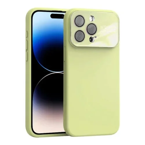 Película de Lente Acrílica + Funda Silicona Líquida iPhone 13 Pro Max Cobertura Total (Amarillo Leche)