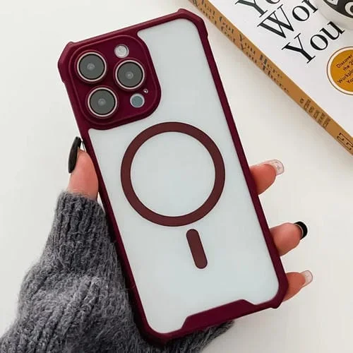 Película de Lente + Estuche TPU para iPhone 13 Pro Magsafe Cuerno Magnético Acrílico (Rojo)