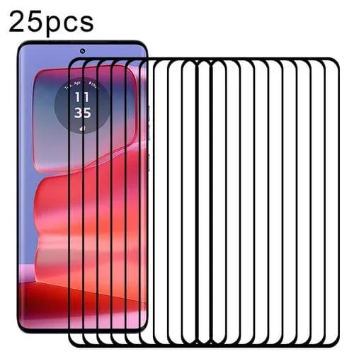 Película de Vidrio Templado + Edge Glue para Motorola Edge 50 Pro 25 Piezas 9H HD Borde Curvo 3D (Negro)