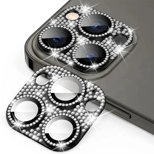 Película de Vidrio Templado Enkay Blink Diamond para iPhone 12 Pro Max Cámara Aleación de Aluminio (Negro)