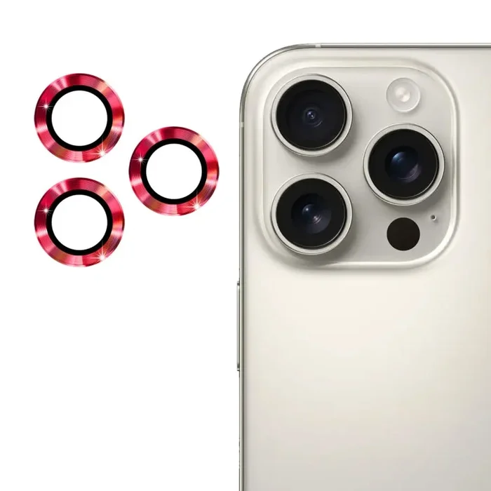 Película de Vidrio Templado Enkay para iPhone 16 Pro y 16 Pro Max con Lente Trasera y Aleación de Aluminio (Rojo)