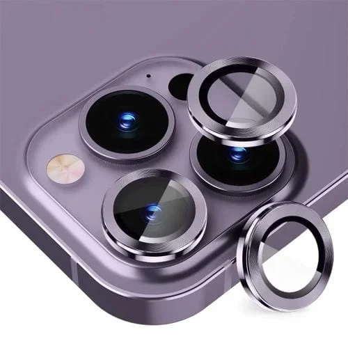Película de Vidrio Templado Lente Trasera Enkay para iPhone 14 Pro y 14 Pro Max Anillo de Metal (Púrpura Oscuro)