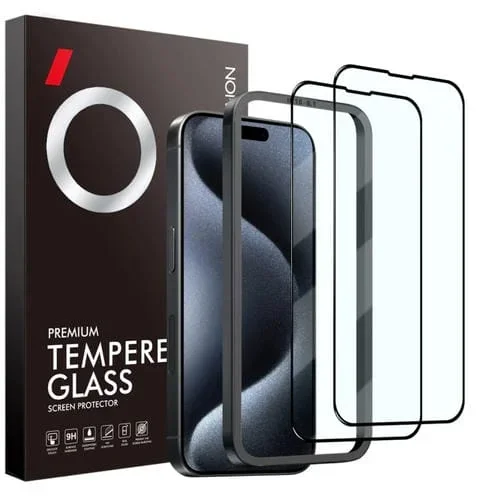 Película de Vidrio Templado para iPhone 15 Pro Max Northjo con Marco de Instalación (2 Piezas)
