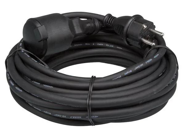 Perel Cable de extensión, H05RR-F 3G1.5, 10 m, 16 A/230 V, 3680 W, Tipo E/F, IP44, Caucho, Negro