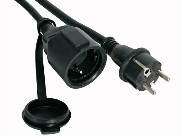 Perel Cable de extensión, H05RR-F 3G2.5, 5 m, 16 A/230 V, 3680 W, Tipo E/F, Schuko, IP44, Caucho, Negro