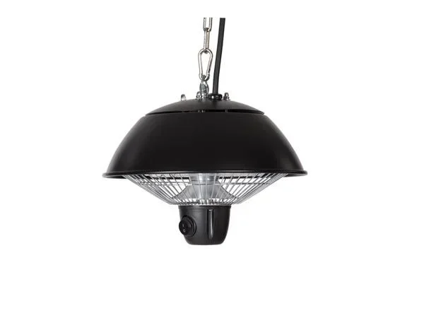 Perel Calefacción de terraza colgante, 600 W, halógeno, colgación, con cadena de suspensión, interruptor, 1 nivel de calentamiento, protección contra chorros de agua, metal, negro
