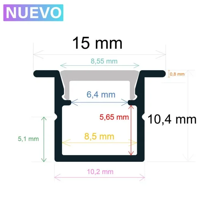 Perfil Led Empotrar 15×10,4mm Opal 2m 161510
