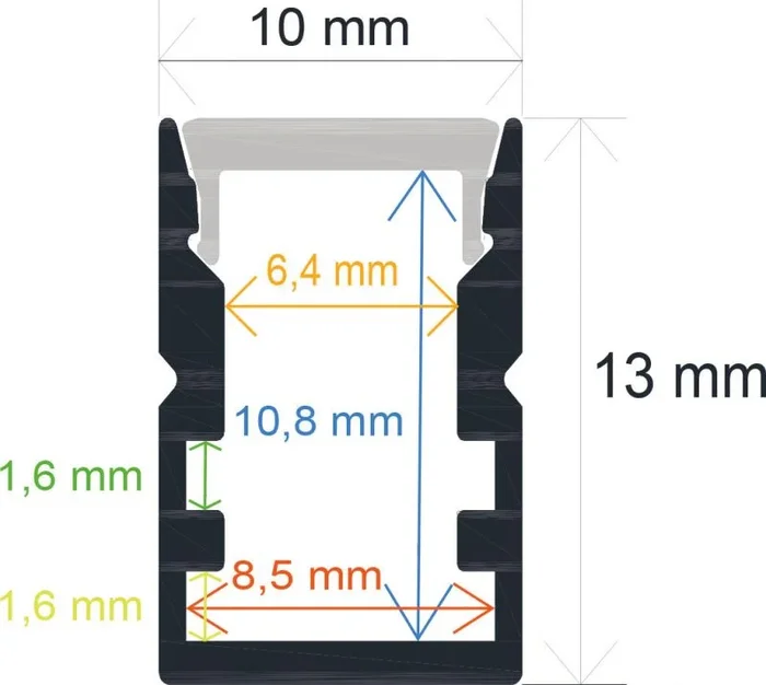 Perfil Led Superficie 10x13mm Opal 2m 161013