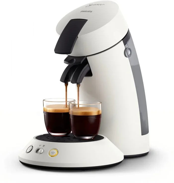 Philips Senseo Original Plus CSA210/10 – Cafetera de monodosis (selección de intensidad, tecnología de café Boost, plástico reciclado), color blanco