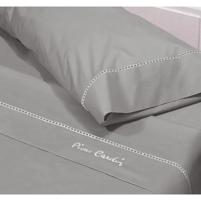 Pierre Cardin® Juego de Sabanas 3 Piezas, 150 x 200 cm, 100% Algodón, Gramaje 130g/m², 180 Hilos, Funda de Almohada 45 x 85 cm, tamaño sábana encimera 230 x 280 cm, Alta calidad. ARCADIA Color Gris