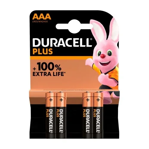 Pila alkalina duracell plus power aaa – lr03 1,5v (blister 4 unid.) ø10,5×44,5mm