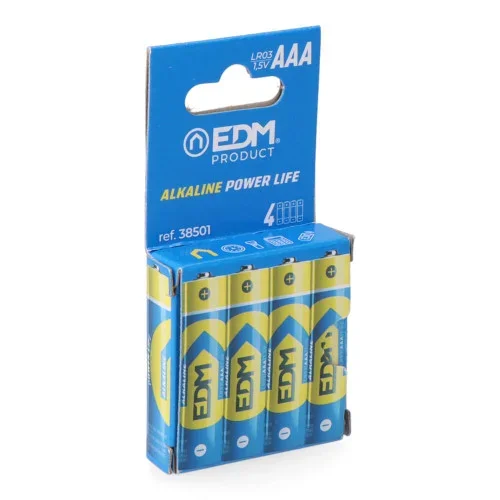 Pila edm alkalina long life aaa – lr03 1,5v (blister 4 unid.) ø10,5×44,5mm