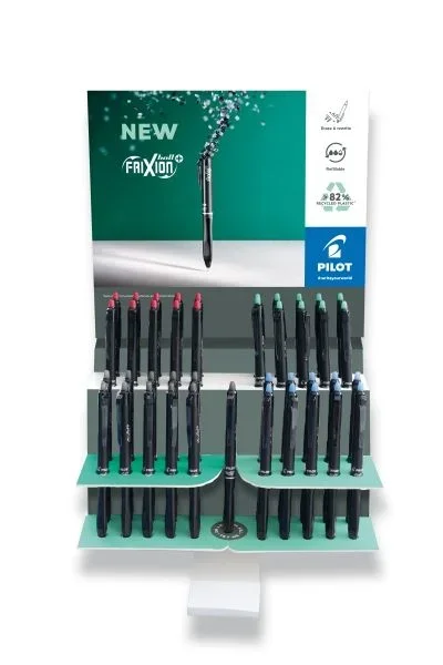 Pilot frixion ball plus expositor de 40 boligrafos borrables – punta de 0.7mm y trazo de 0.35mm – recargables – 80% de plastico reclclado – colores surtidos