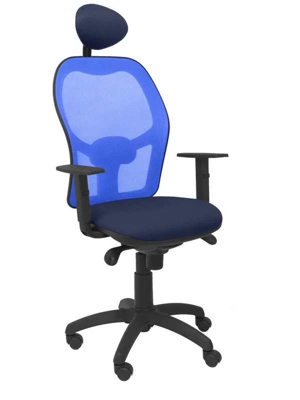 Piqueras Y Crespo (PIQU7) Silla Jorquera Malla Asiento Bali Azul Marino con cabecero Fijo Oficina, Madera de Acacia, Talla Unica