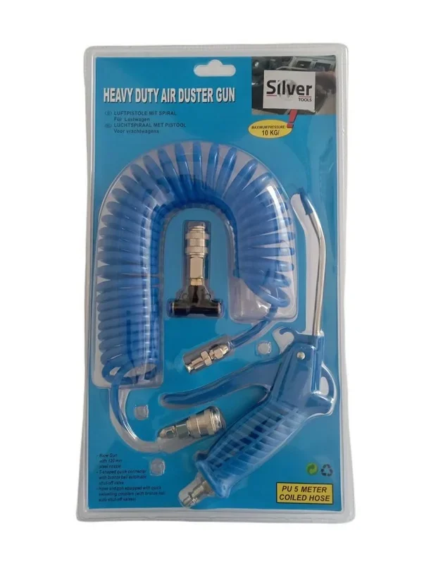 Pistola de soplado SilverTools, modelo S10512, para limpieza con aire comprimido, manguera de 5 m, pieza en T para camión, boquilla larga doblada, flexible y resistente